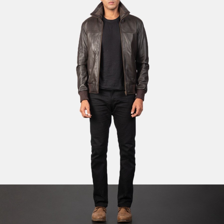 Men TheJacketMaker | Air Rolf Brown Leather Bomber Jacket