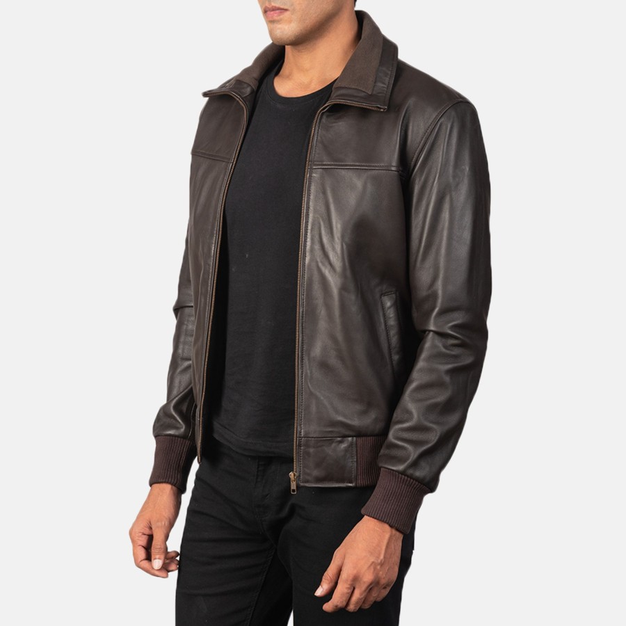 Men TheJacketMaker | Air Rolf Brown Leather Bomber Jacket