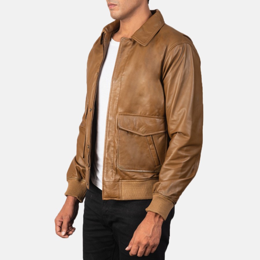 Men TheJacketMaker | Coffmen Olive Brown A2 Leather Bomber Jacket