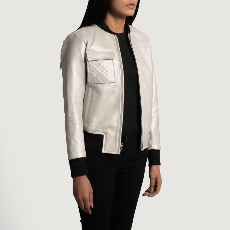 Women TheJacketMaker | Lana Silver Leather Bomber Jacket