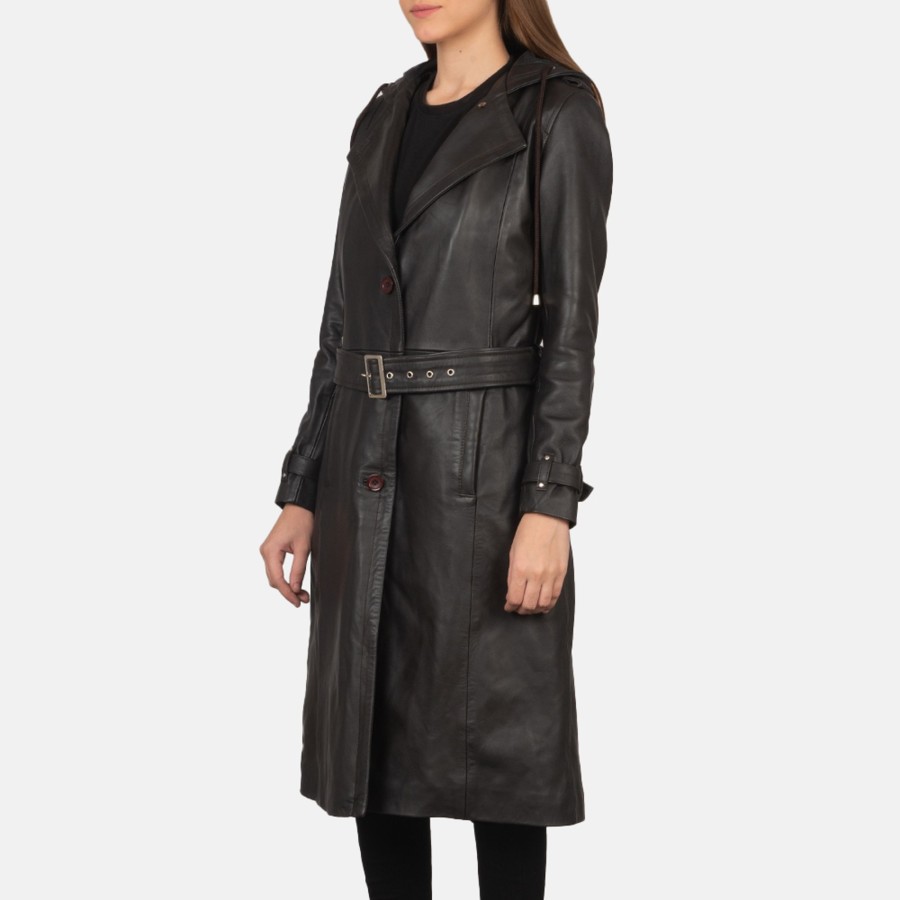 Women TheJacketMaker | Fixon Hooded Brown Trench Coat