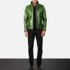 Men TheJacketMaker | Darren Distressed Green Leather Biker Jacket