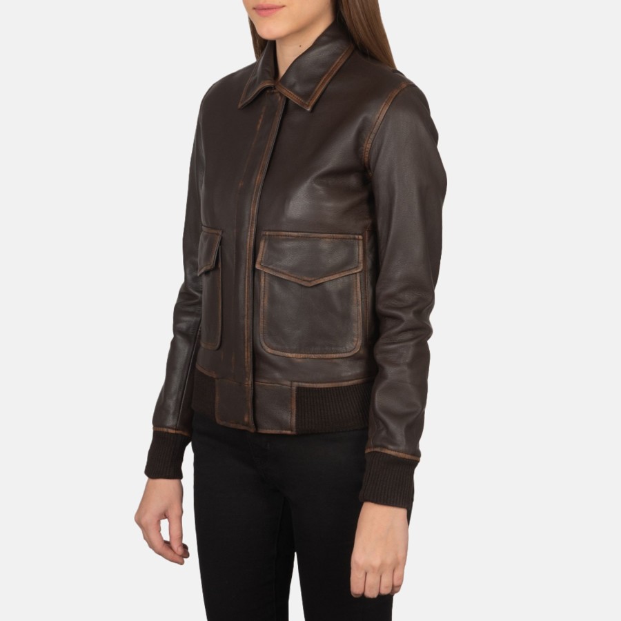 Women TheJacketMaker | Westa A-2 Brown Leather Bomber Jacket