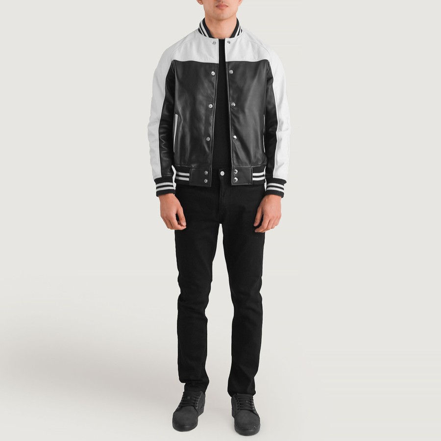 Men TheJacketMaker | Terrance Black & White Leather Varsity Jacket