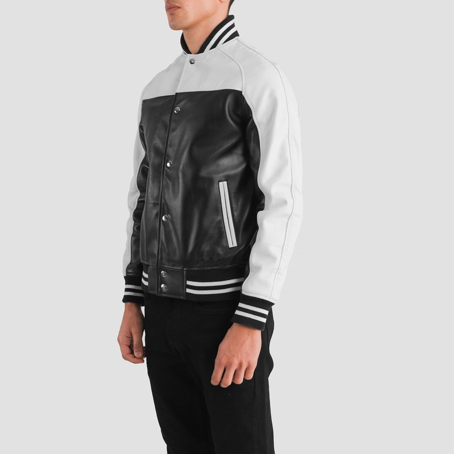 Men TheJacketMaker | Terrance Black & White Leather Varsity Jacket