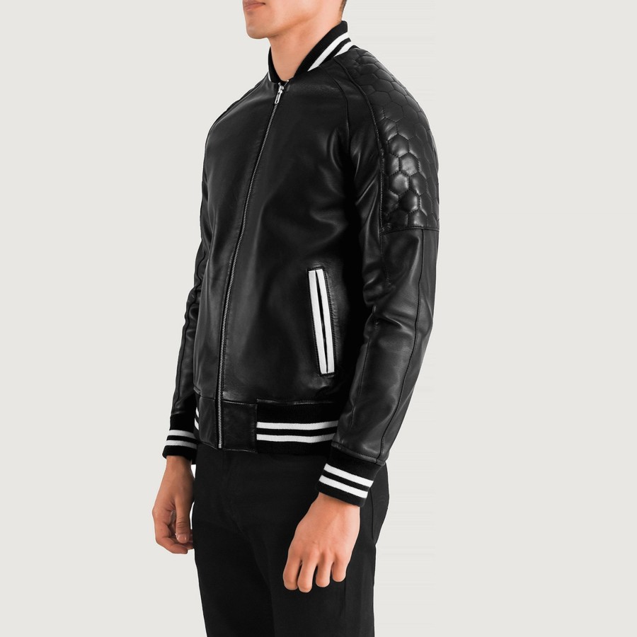 Men TheJacketMaker | Pascal Black Leather Varsity Jacket