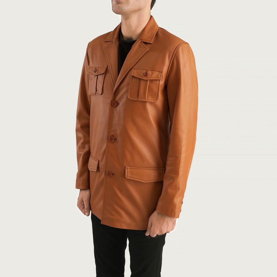 Men TheJacketMaker | Ray Cutler Tan Brown Leather Blazer