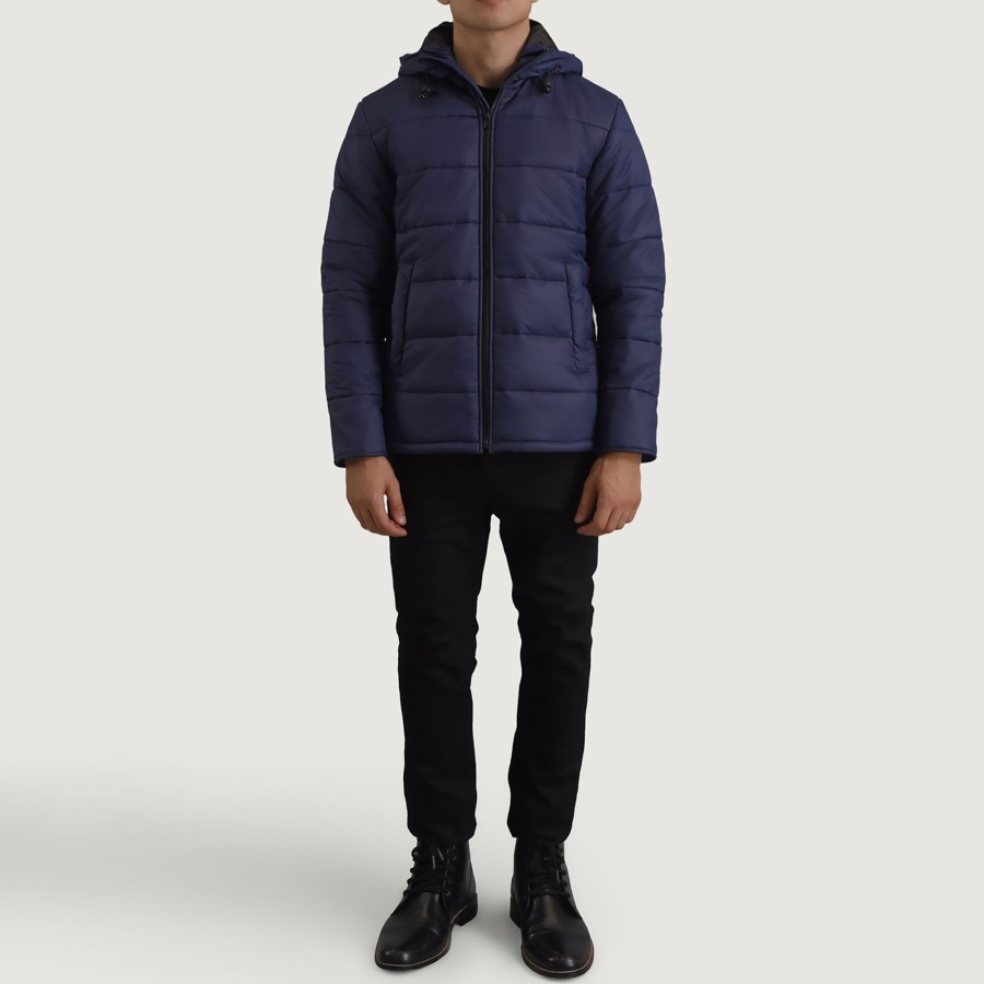 Men TheJacketMaker | Erico Blue Hooded Puffer Jacket