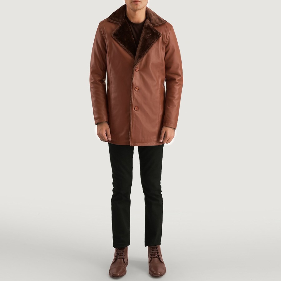 Men TheJacketMaker | Cinnamon Brown Leather Fur Coat