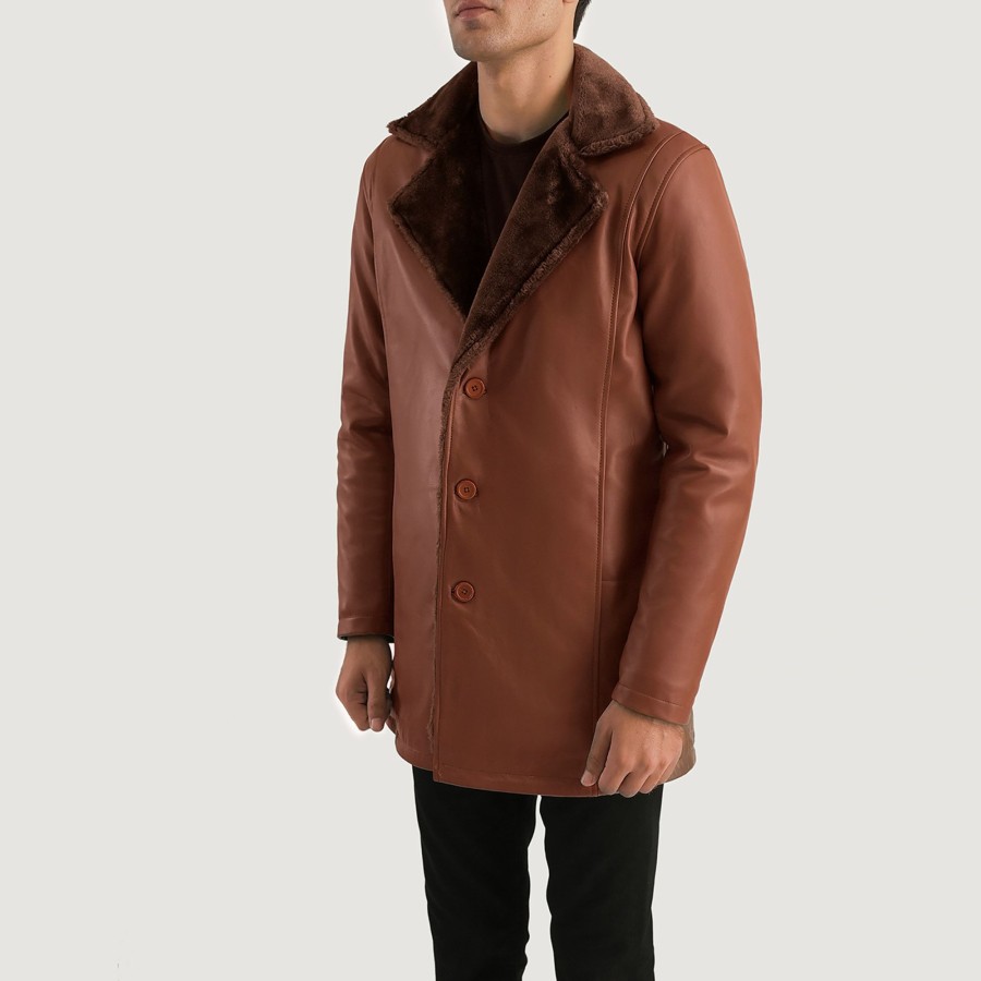 Men TheJacketMaker | Cinnamon Brown Leather Fur Coat