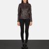 Women TheJacketMaker | Kelsee Maroon Leather Biker Jacket