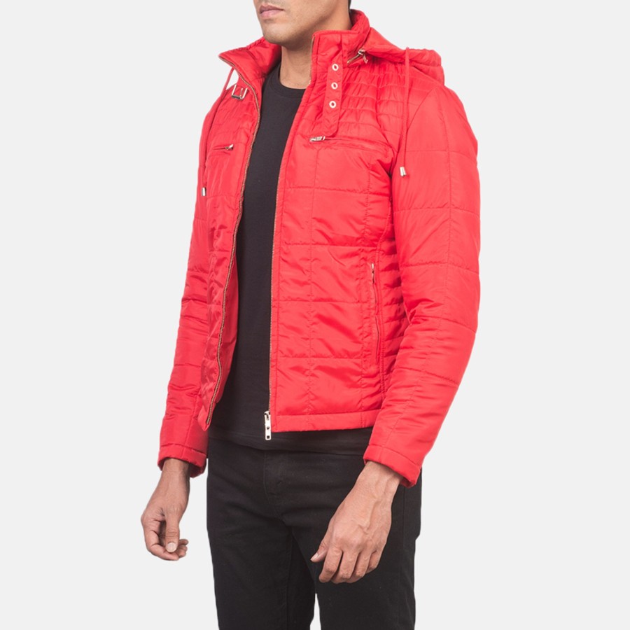 Men TheJacketMaker | Alps Quilted Red Hooded Windbreaker Jacket