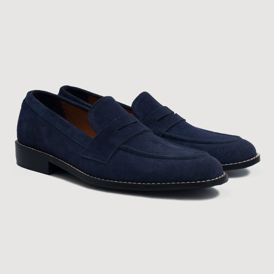 Men TheJacketMaker Leather Loafers | Baxton Blue Suede Leather Loafers