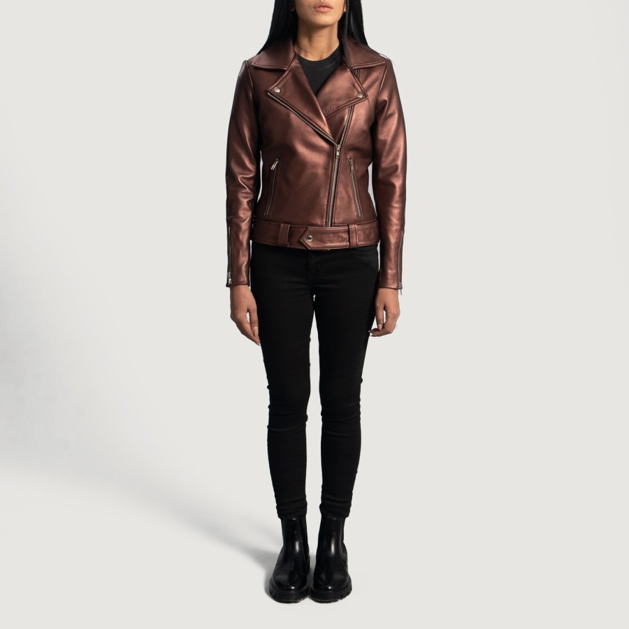 Women TheJacketMaker | Rumy Maroon Leather Biker Jacket