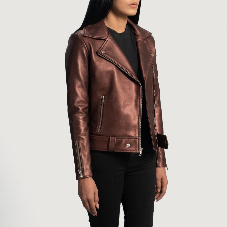 Women TheJacketMaker | Rumy Maroon Leather Biker Jacket