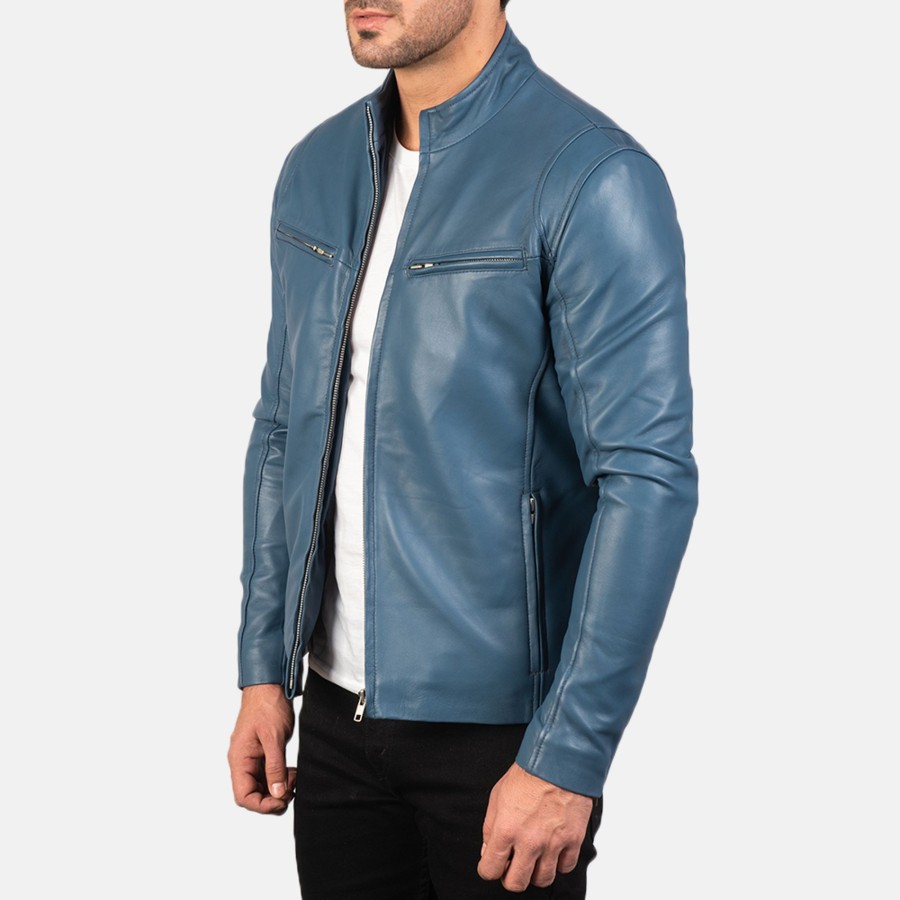 Men TheJacketMaker | Ionic Blue Leather Biker Jacket