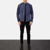 Men TheJacketMaker Gifts For Him | Charcoal Navy Blue Suede Biker Jacket