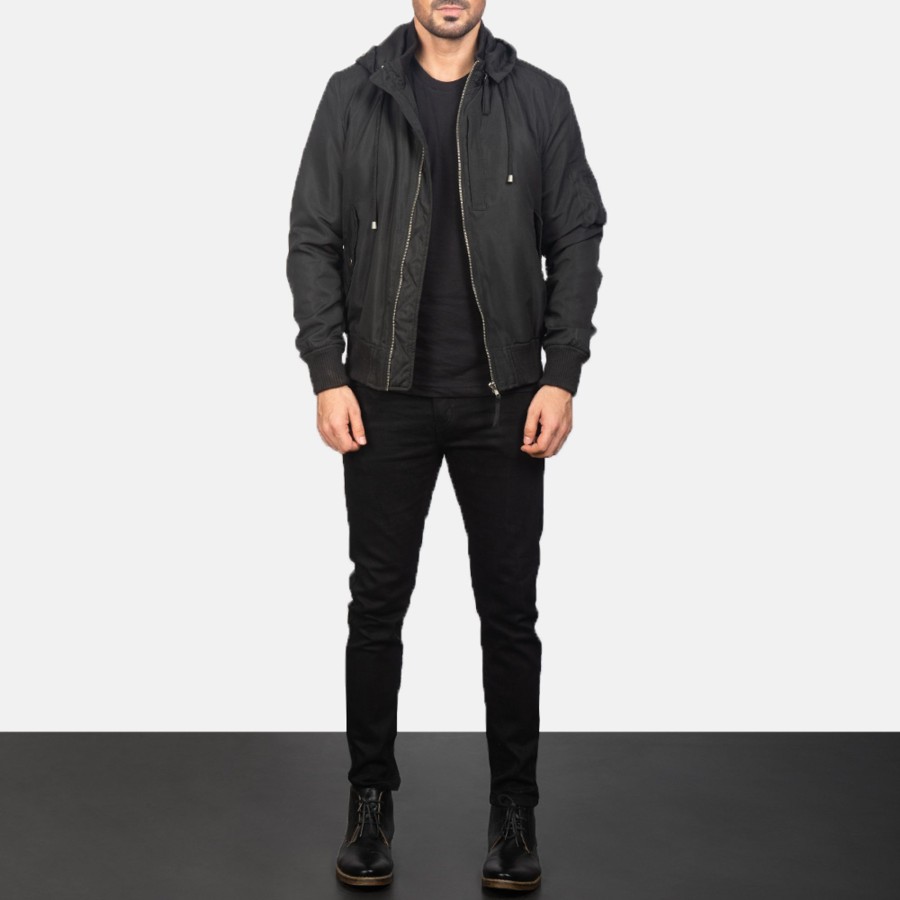 Men TheJacketMaker | Hanklin Ma-1 Black Hooded Bomber Jacket