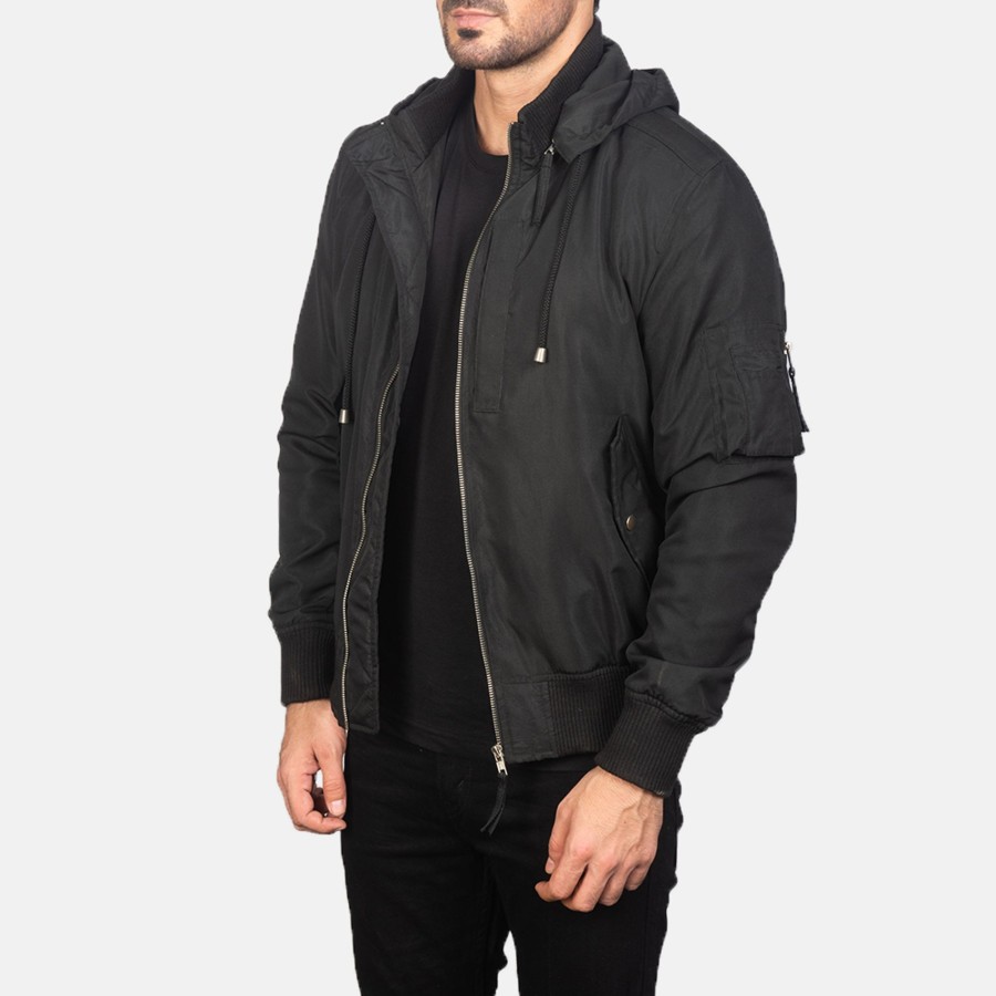 Men TheJacketMaker | Hanklin Ma-1 Black Hooded Bomber Jacket