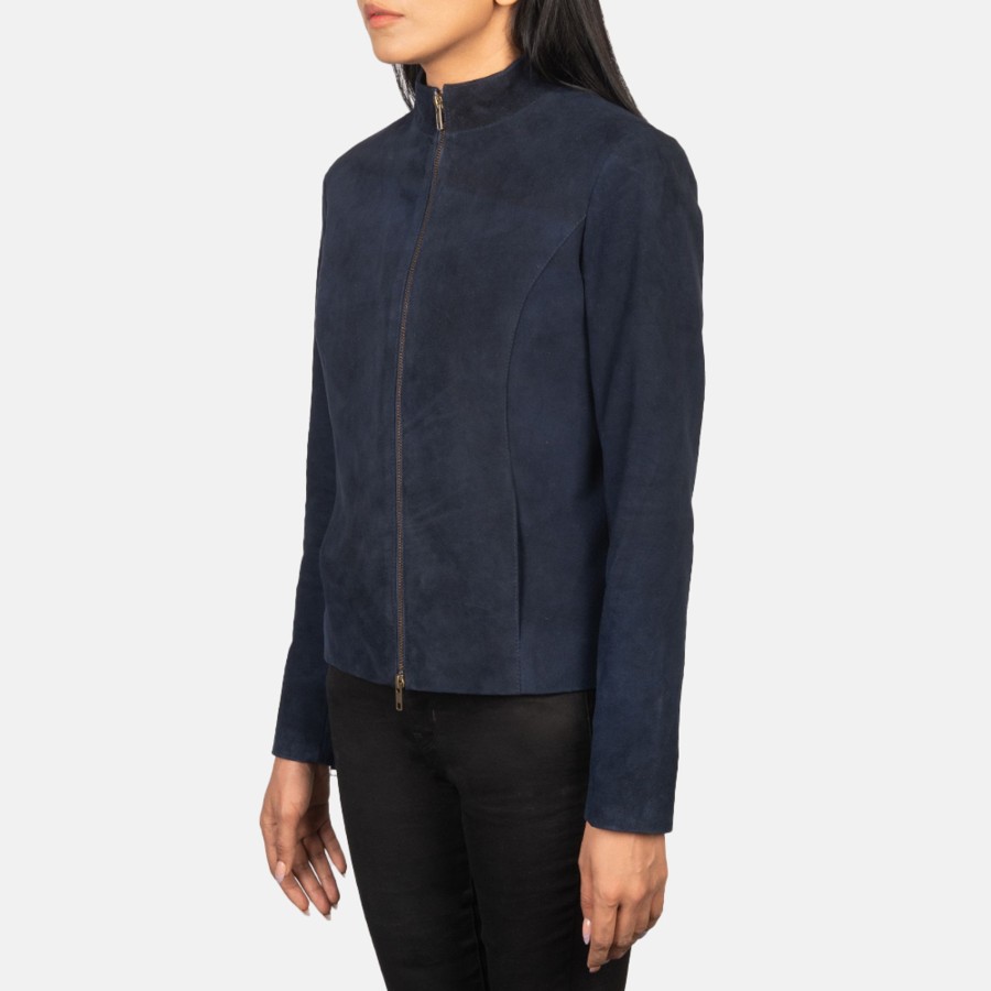 Women TheJacketMaker | Rumella Blue Suede Biker Jacket