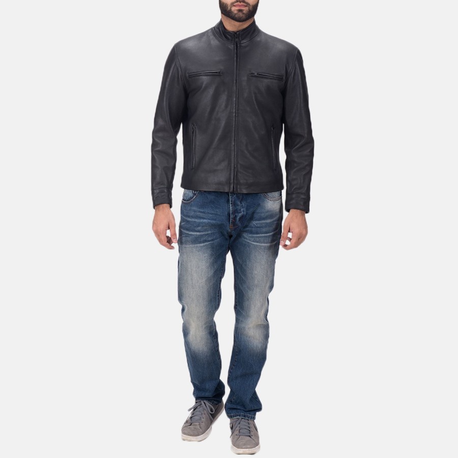 Men TheJacketMaker | Austere Matte Black Leather Biker Jacket