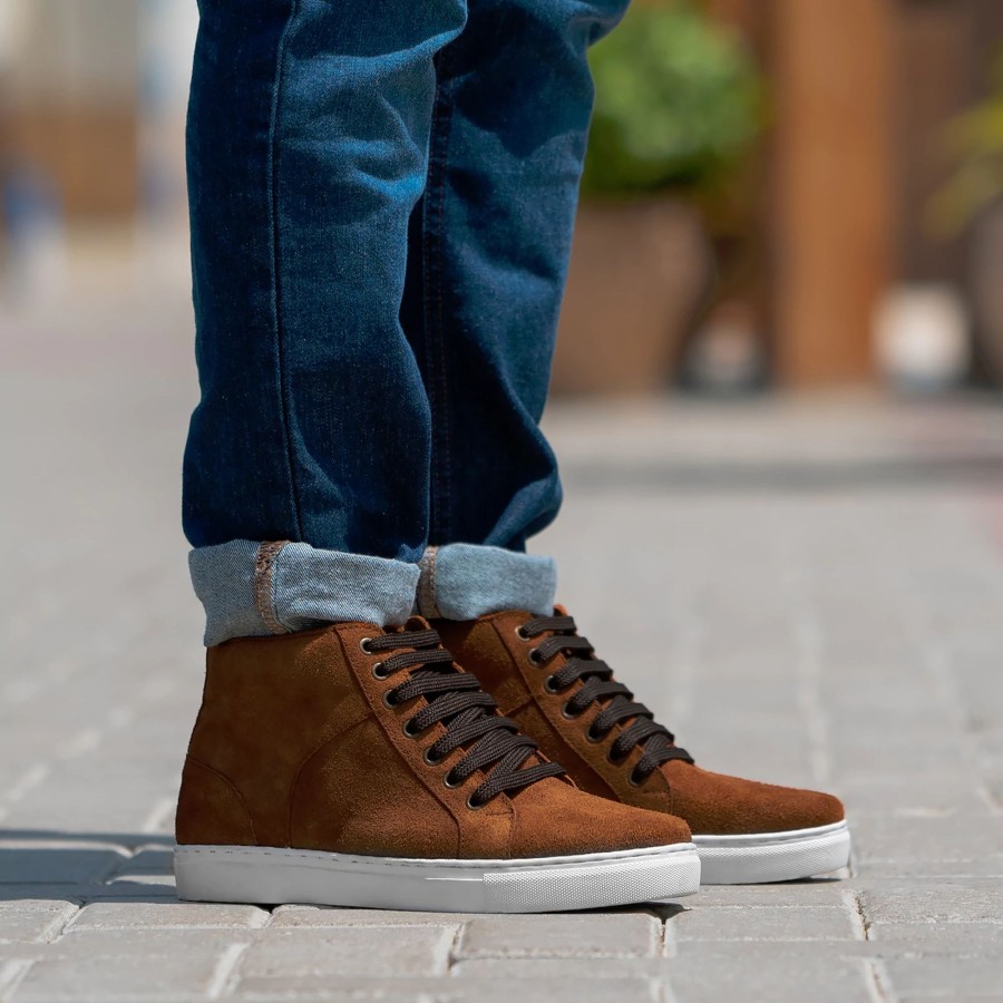 Men TheJacketMaker Leather Sneakers | Marty High Top Brown Suede Sneakers