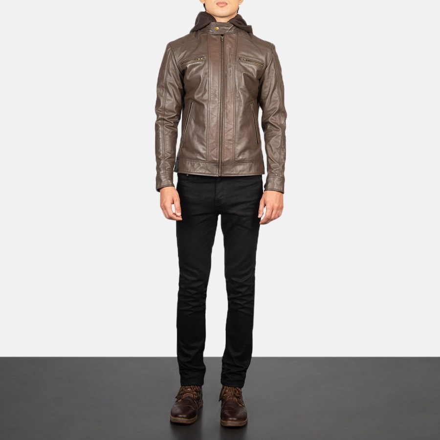 Men TheJacketMaker Gifts For Him | Hector Brown Hooded Leather Biker Jacket