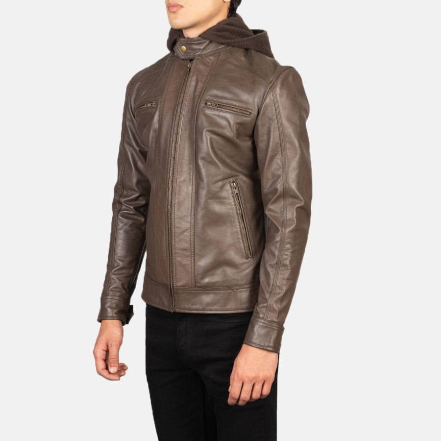 Men TheJacketMaker Gifts For Him | Hector Brown Hooded Leather Biker Jacket