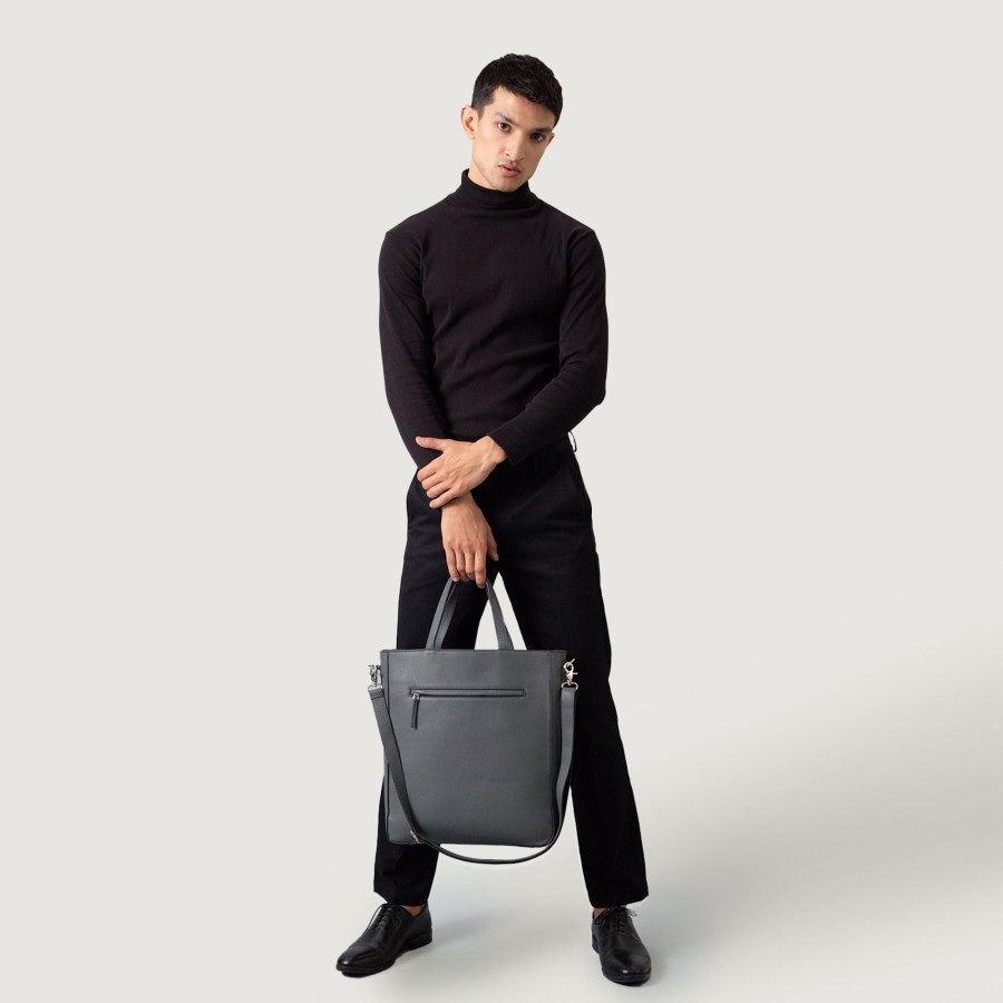 Men TheJacketMaker Travel Bags | The Poet Grey Leather Tote Bag