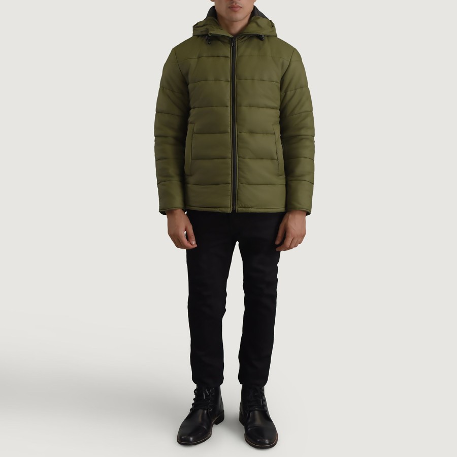 Men TheJacketMaker | Erico Green Hooded Puffer Jacket