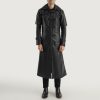 Men TheJacketMaker | Huntsman Black Hooded Leather Trench Coat