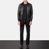 Men TheJacketMaker | Air Rolf Black Leather Bomber Jacket