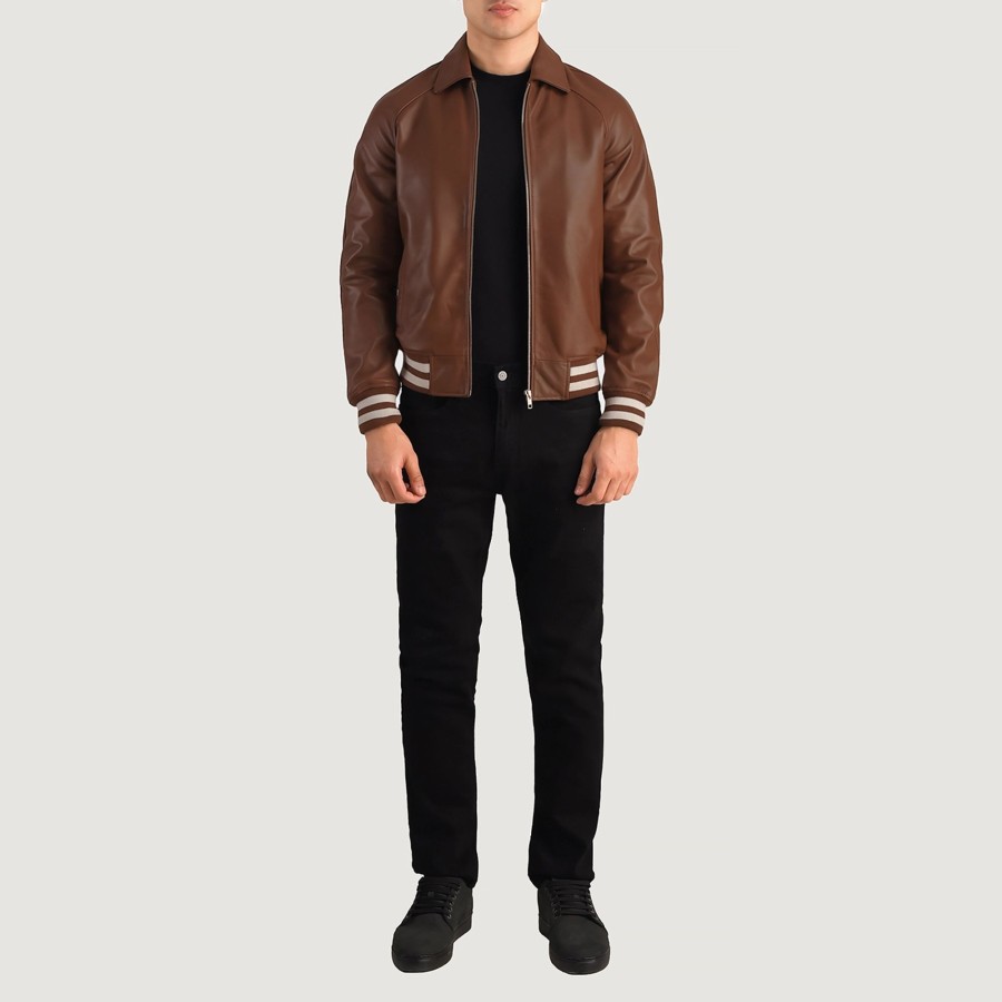 Men TheJacketMaker | Walton Brown Leather Varsity Jacket