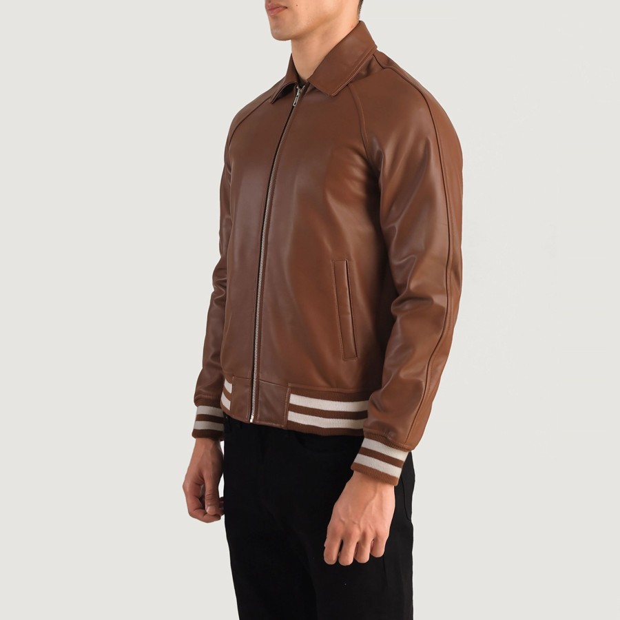 Men TheJacketMaker | Walton Brown Leather Varsity Jacket