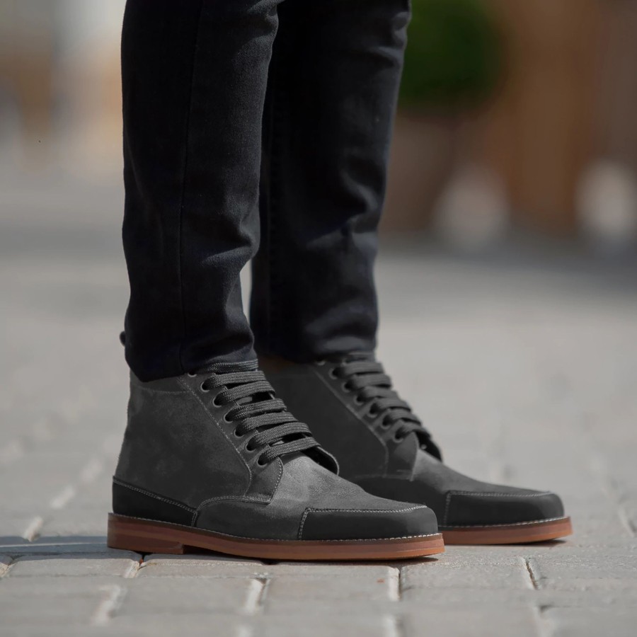 Men TheJacketMaker Leather Boots | Carnell Moc Toe Grey Suede Boots