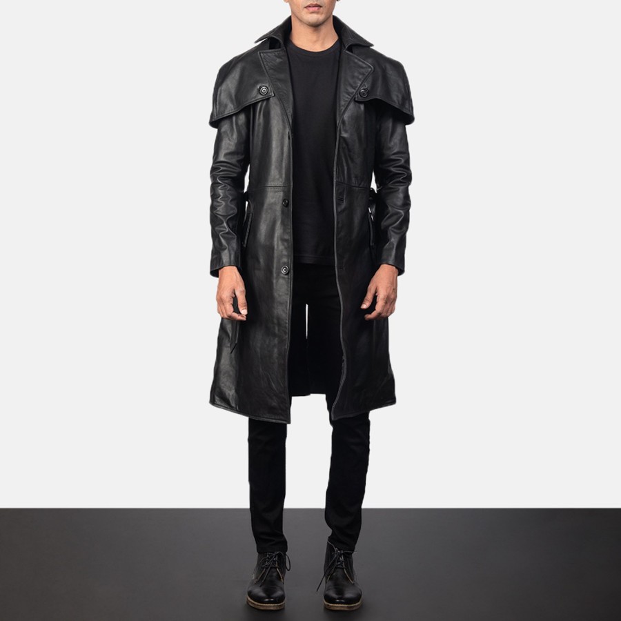 Men TheJacketMaker | Deux Black Leather Duster