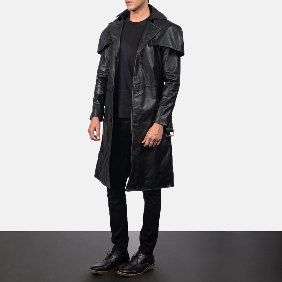 Men TheJacketMaker | Deux Black Leather Duster