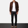 Men TheJacketMaker | Shane Mocha Suede Bomber Jacket