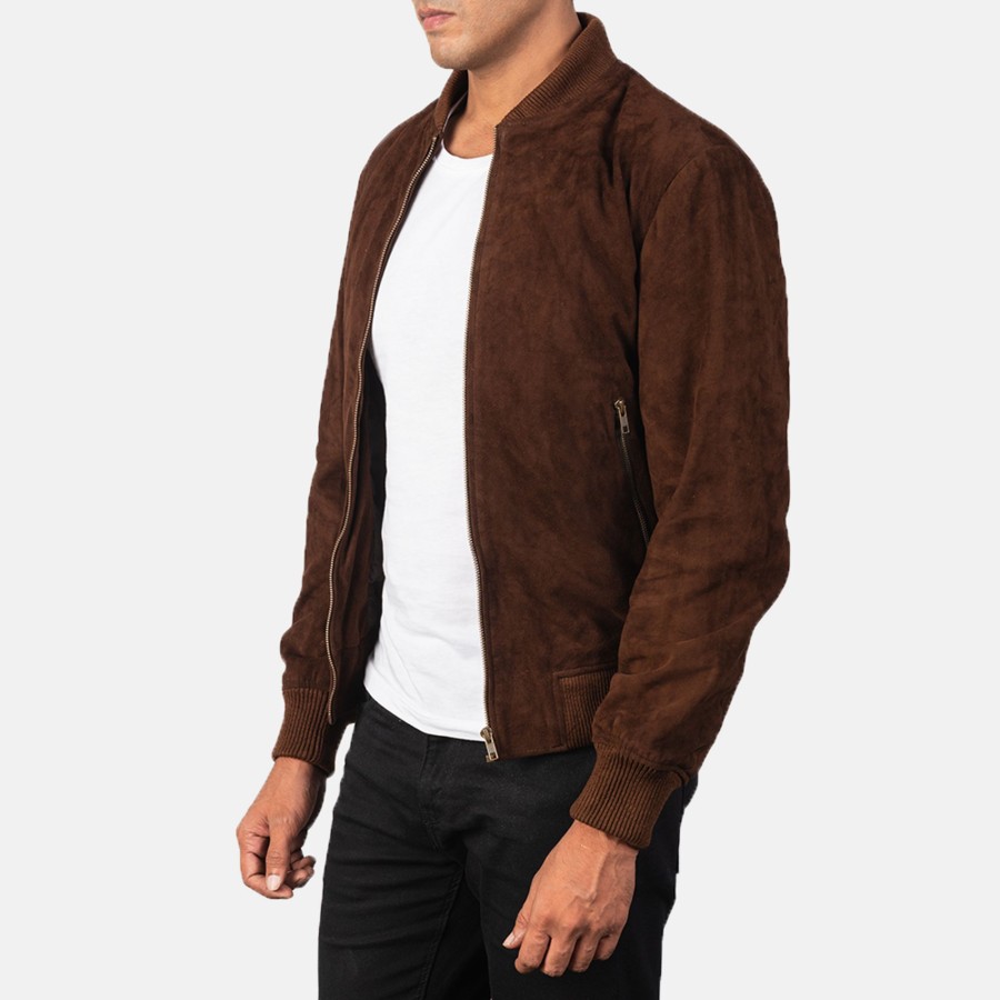 Men TheJacketMaker | Shane Mocha Suede Bomber Jacket