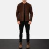 Men TheJacketMaker | Charcoal Mocha Suede Biker Jacket