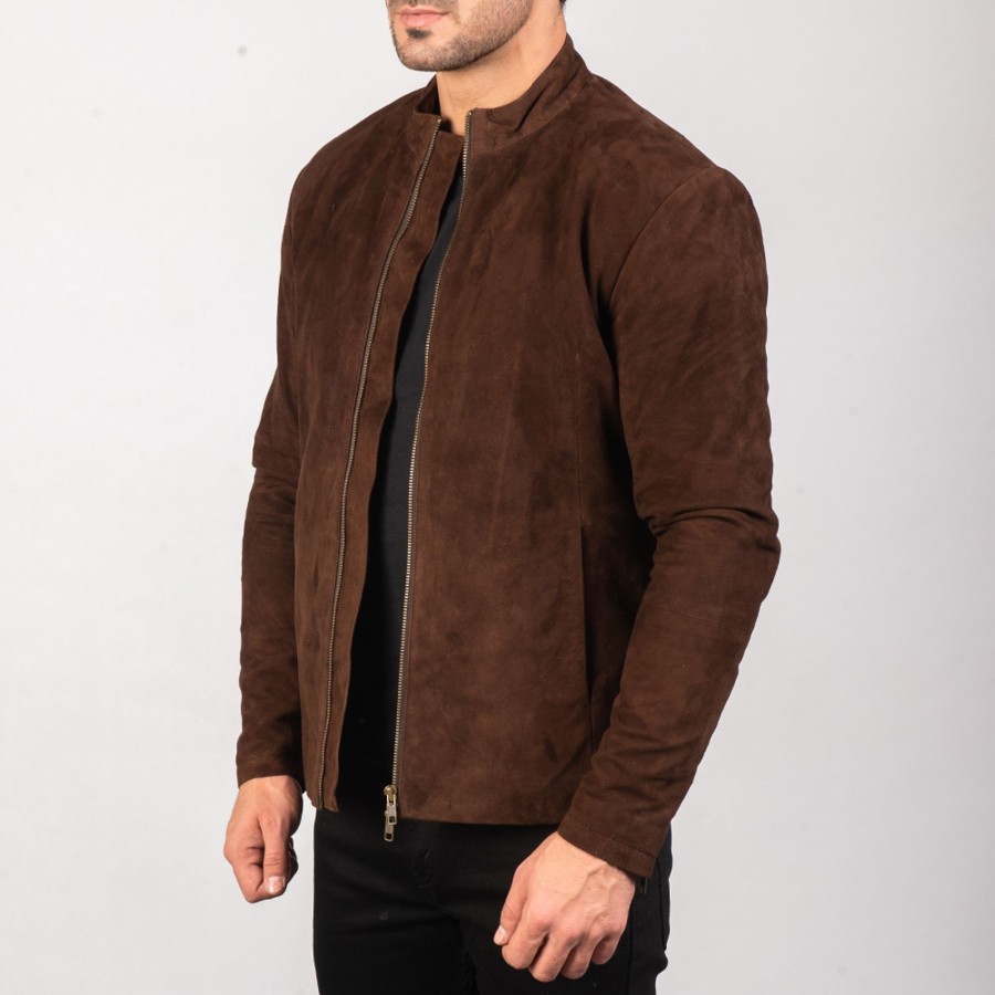 Men TheJacketMaker | Charcoal Mocha Suede Biker Jacket