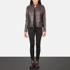 Women TheJacketMaker | Rumella Maroon Leather Biker Jacket