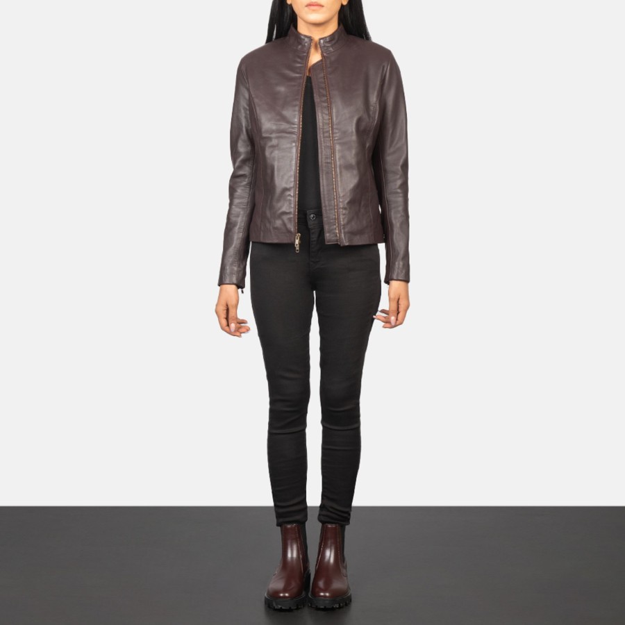 Women TheJacketMaker | Rumella Maroon Leather Biker Jacket