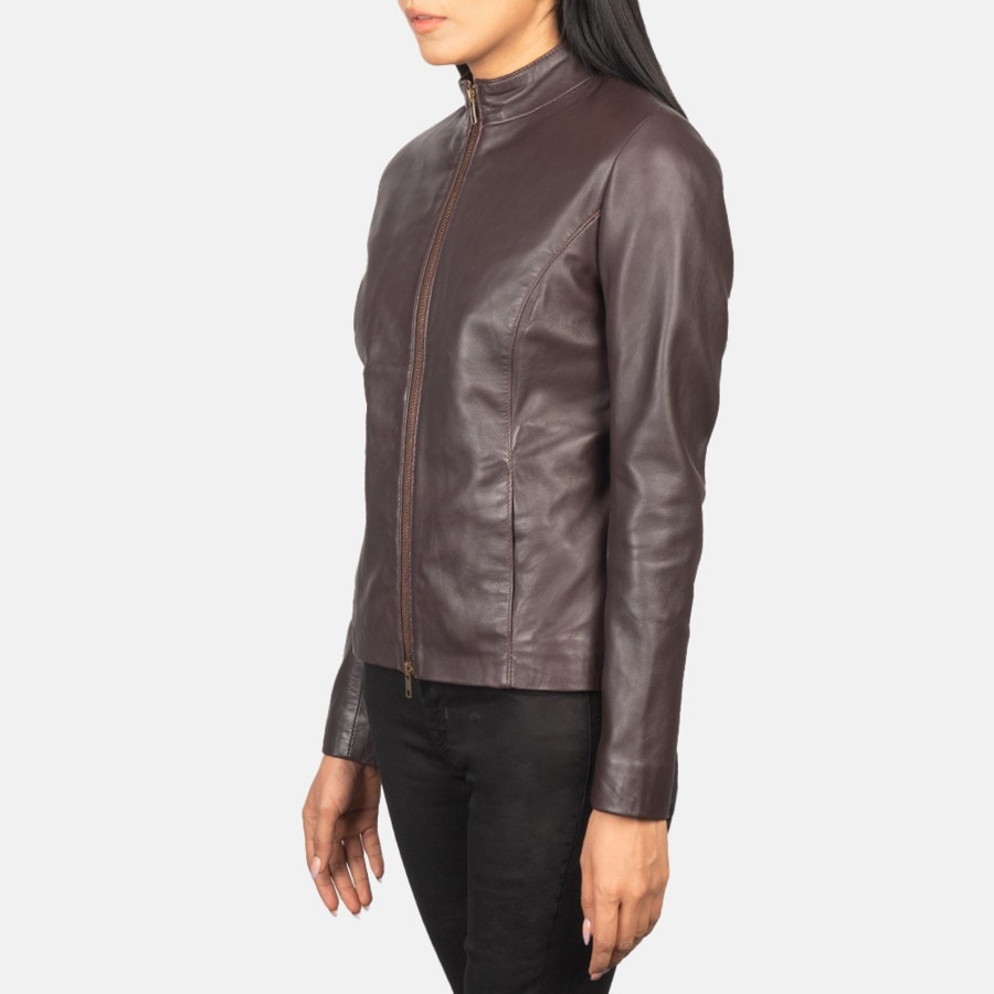 Women TheJacketMaker | Rumella Maroon Leather Biker Jacket