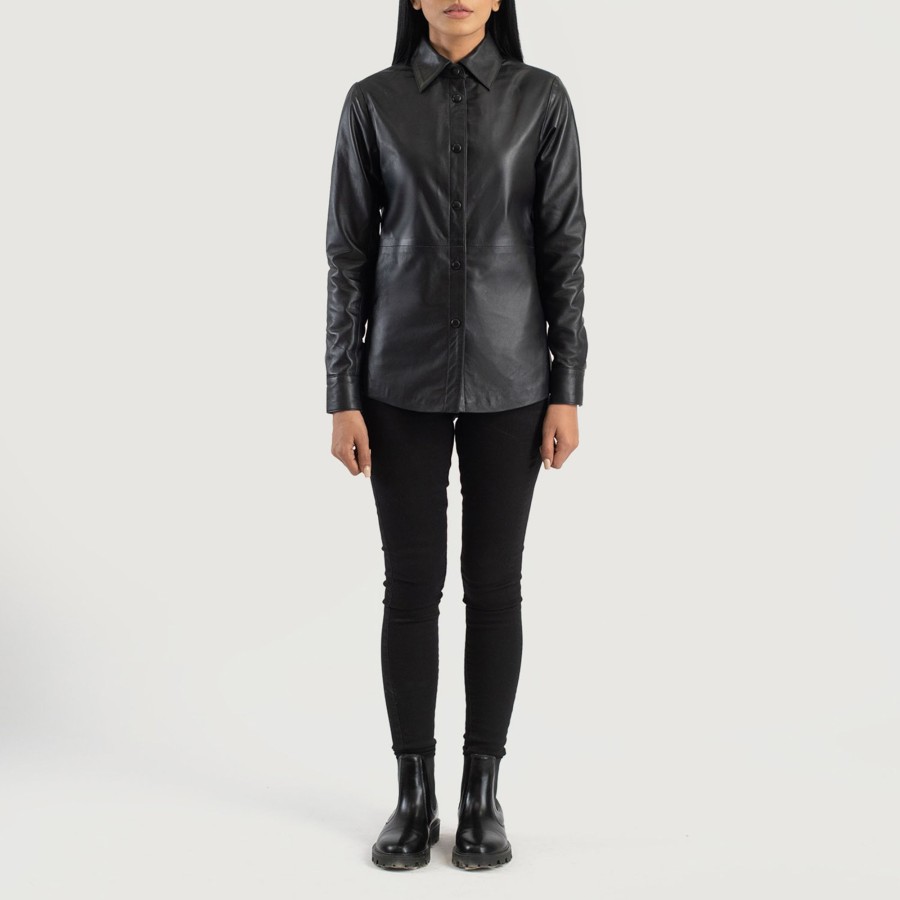 Women TheJacketMaker | Zenith Black Leather Shirt Jacket