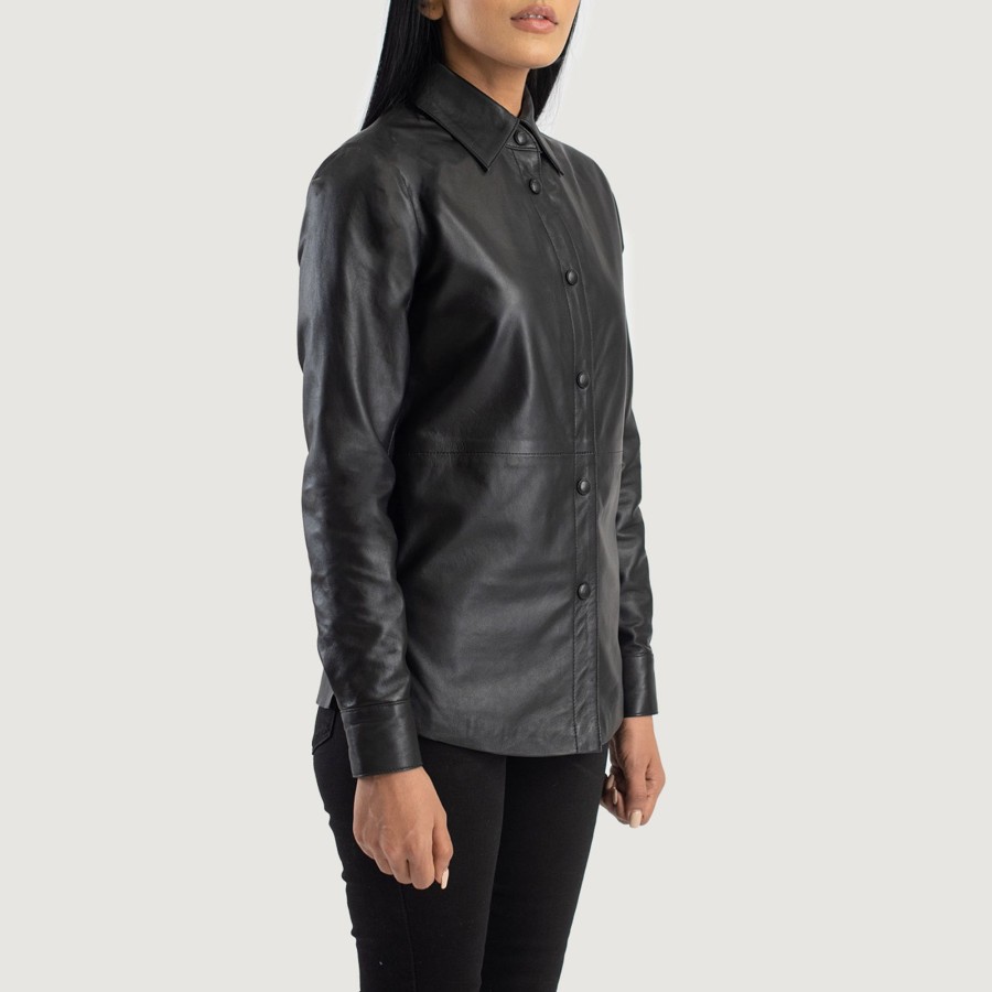 Women TheJacketMaker | Zenith Black Leather Shirt Jacket