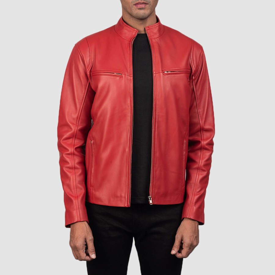 Men TheJacketMaker | Ionic Red Leather Biker Jacket