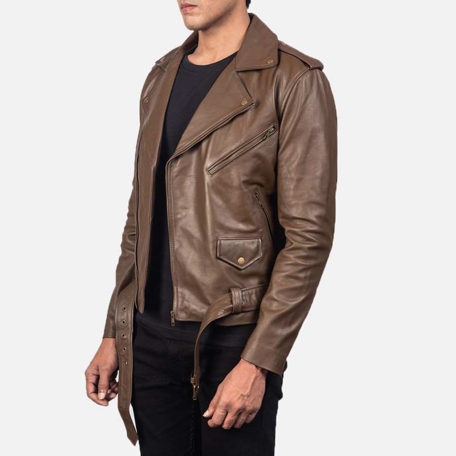 Men TheJacketMaker | Allaric Alley Mocha Leather Biker Jacket