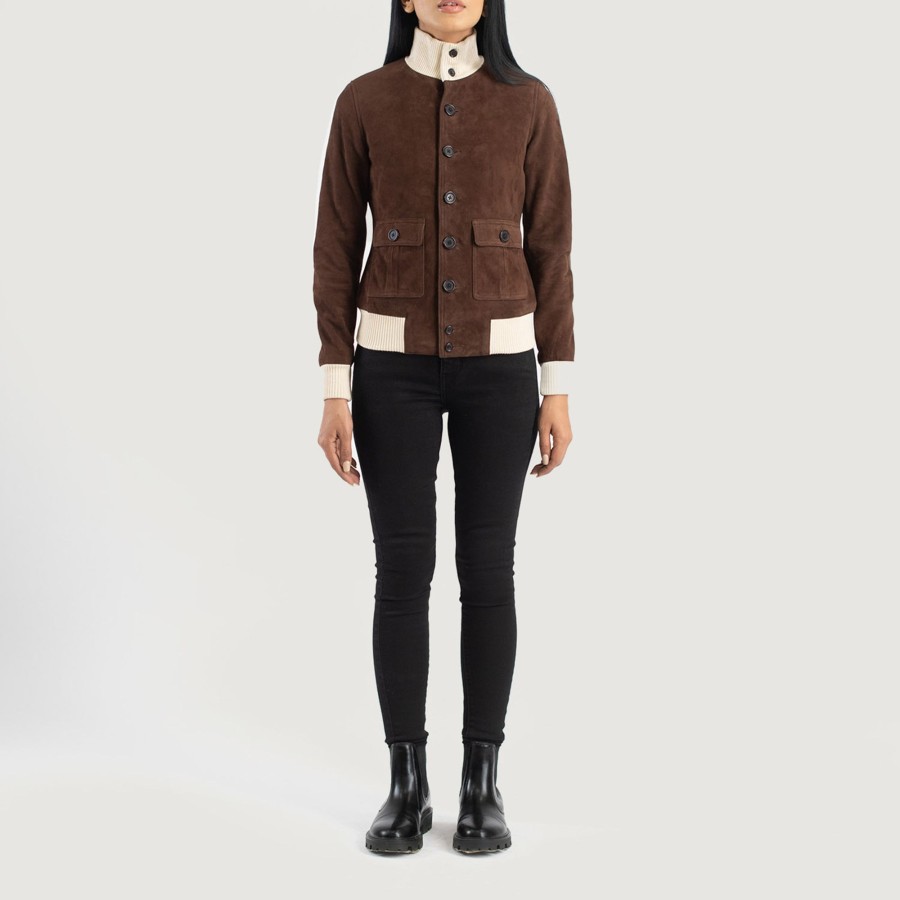 Women TheJacketMaker | Sasha A1 Mocha Suede Bomber Jacket