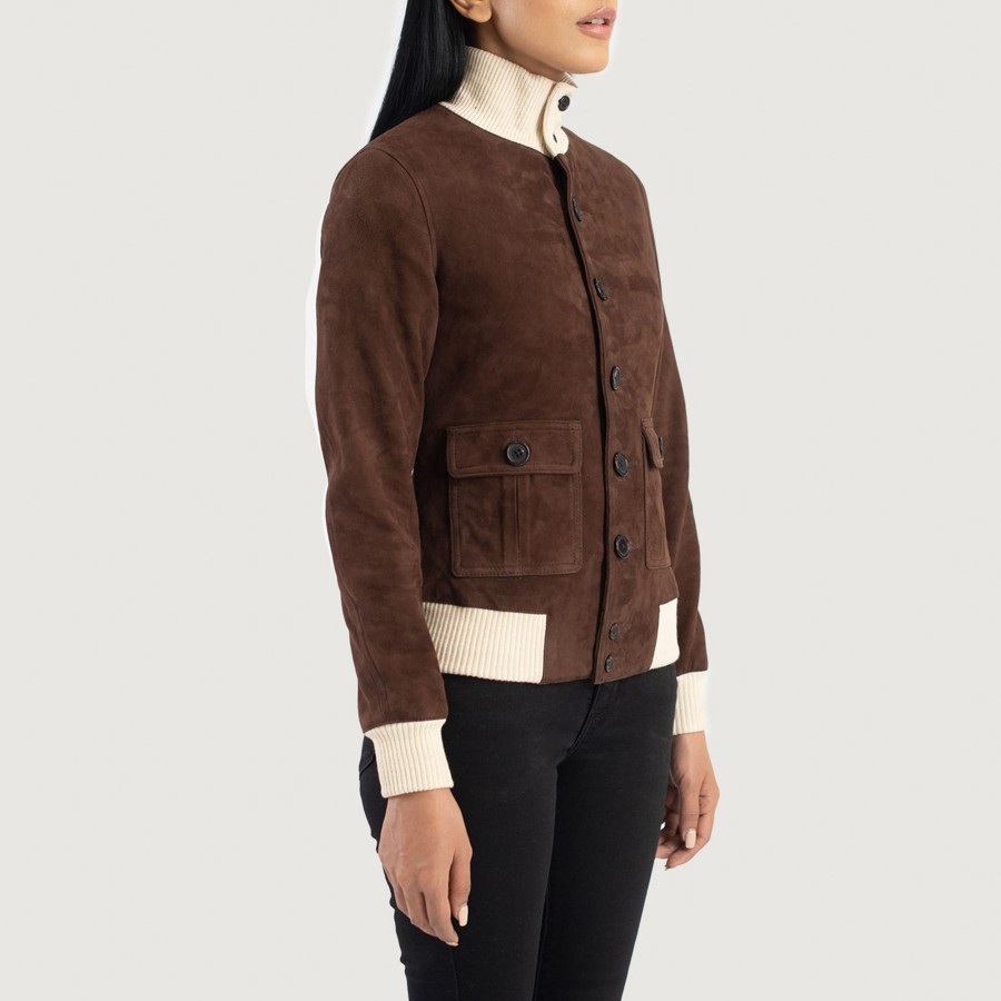 Women TheJacketMaker | Sasha A1 Mocha Suede Bomber Jacket